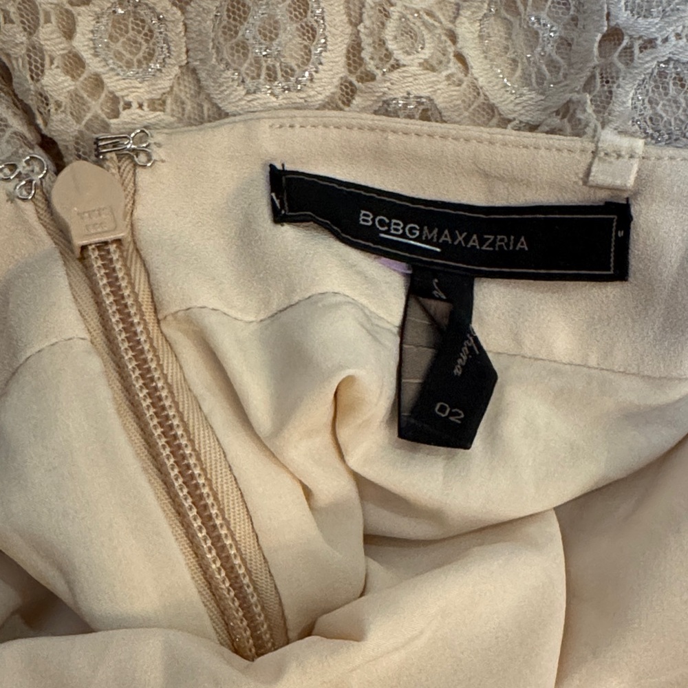 BCBG MaxAzria Metallic Lace Mini Cocktail Alena Dress Size 2 Cream Beige Silver - Picture 9 of 12